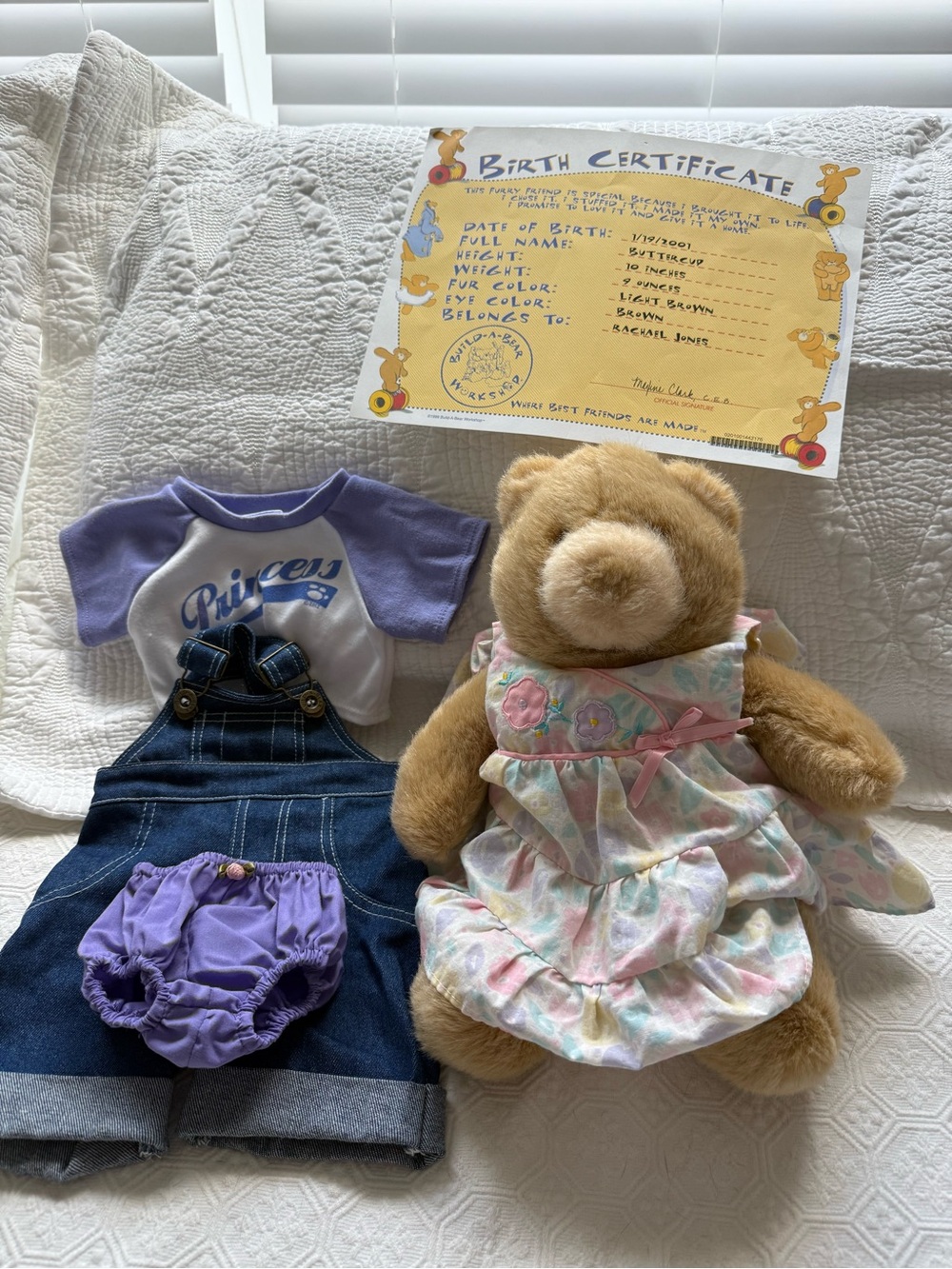 Build a Bear 10”, outfit and certificate.  2001